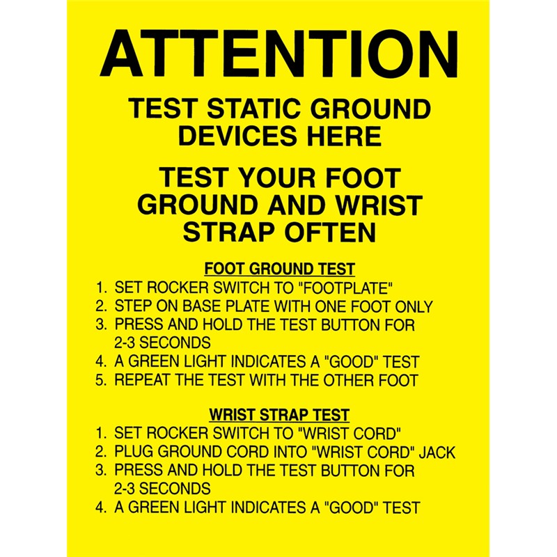 Static Sign, Attention, Test Static Ground HereDesco