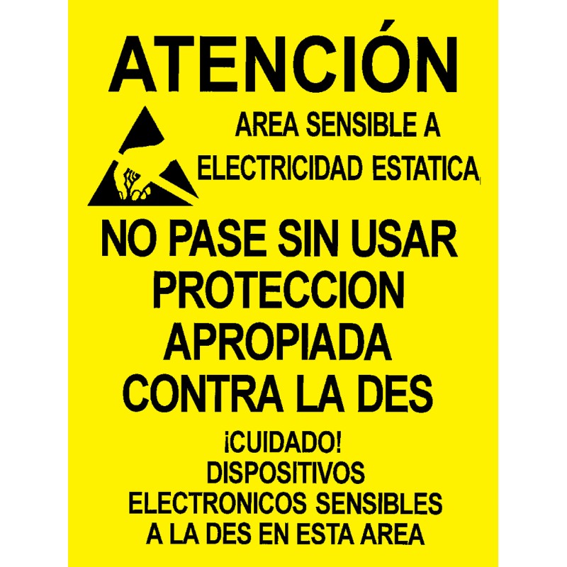 Static Sign, Attention, ESD Control Area, SpanishDesco