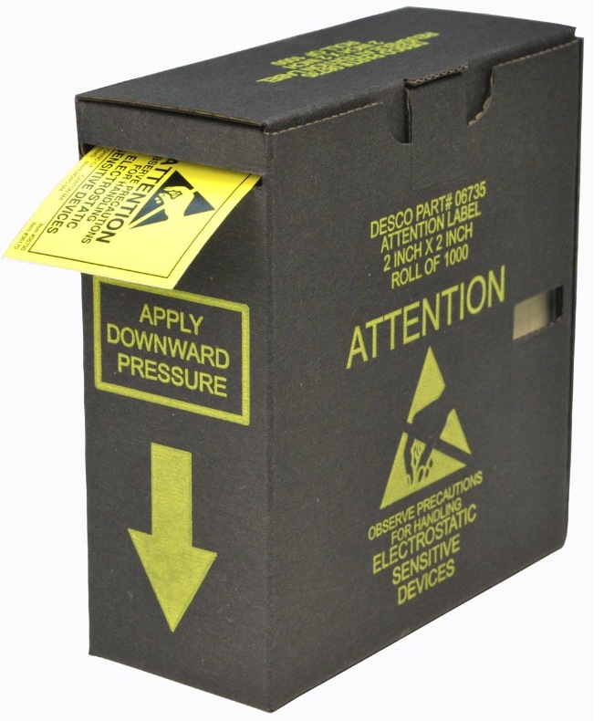 Label,ESD Attention, 2" x 2"Desco